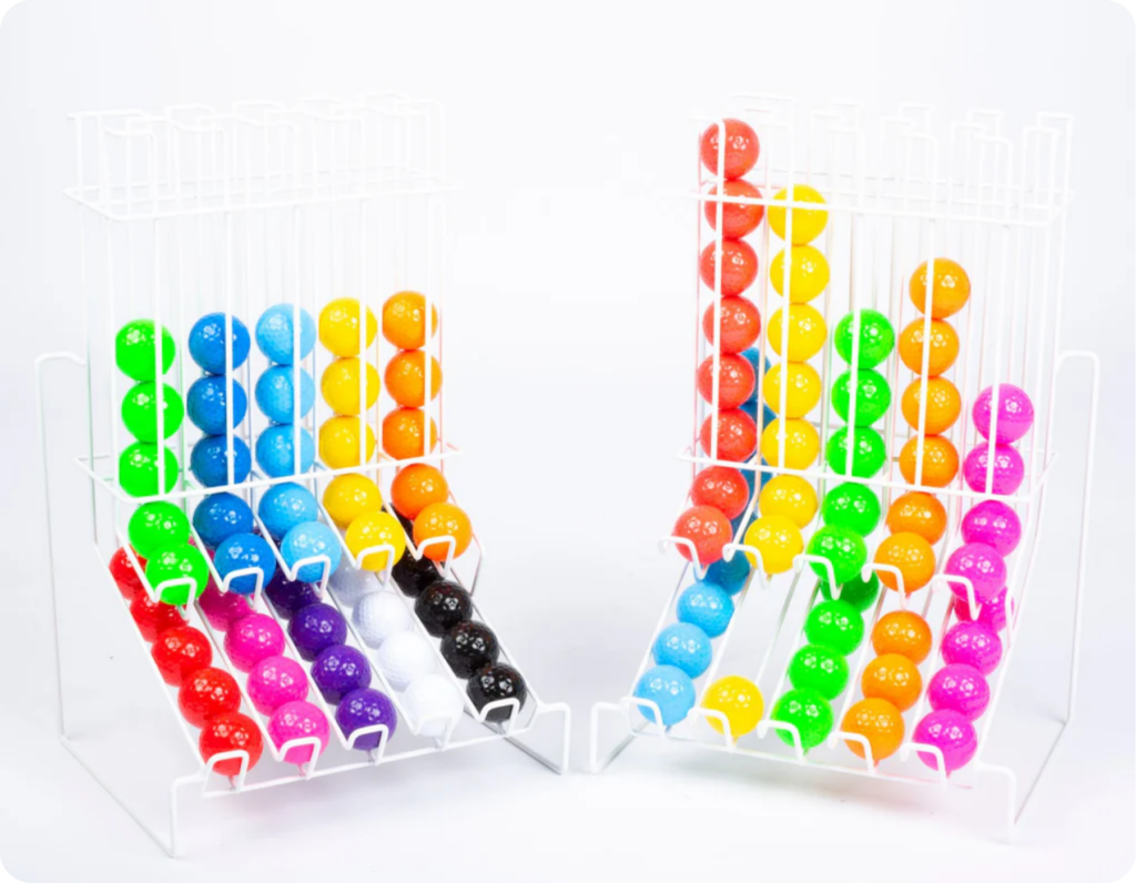 2 wire ball racks with a mix of coloured balls