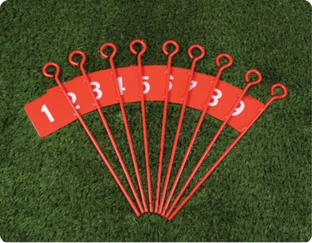 mini golf hole flags numbered 1-9 in red