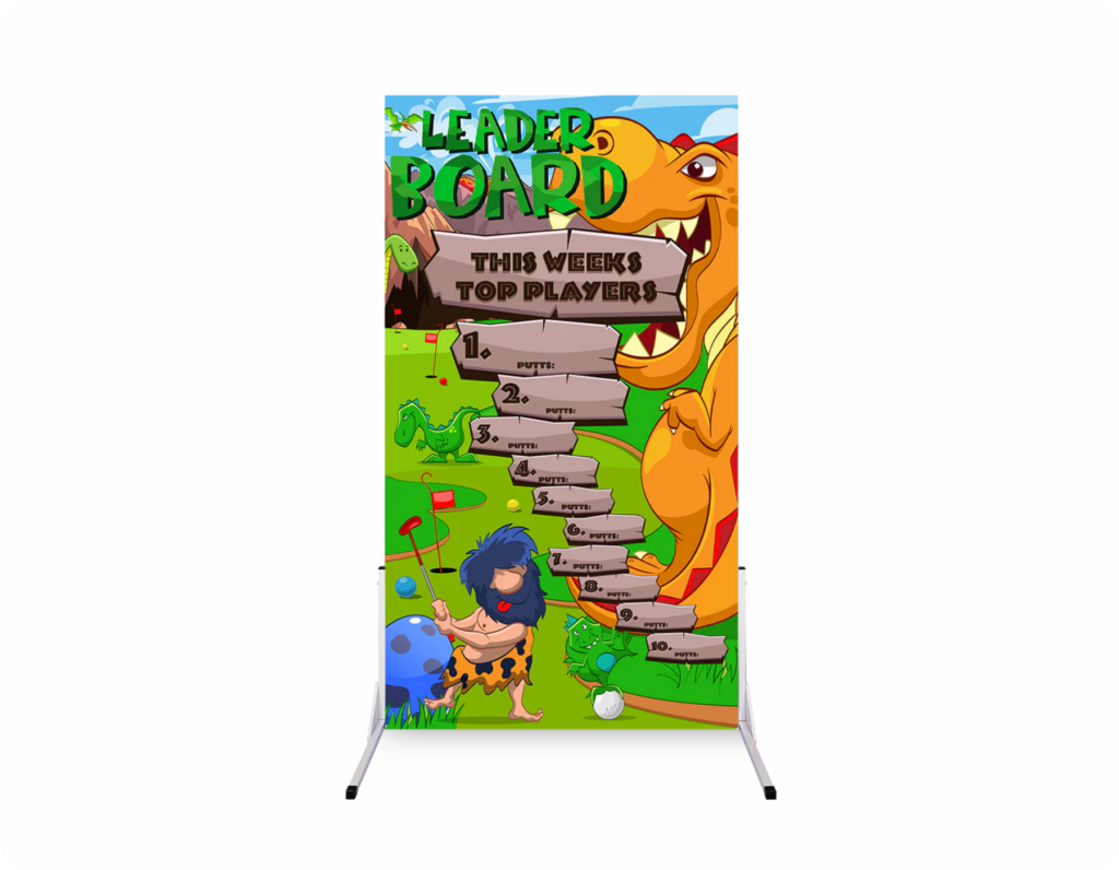 mini golf leaderboard for mini golf courses with a dinosaur theme